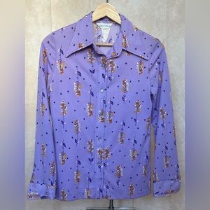 Vintage Purple Floral Button Up Blouse 70s style